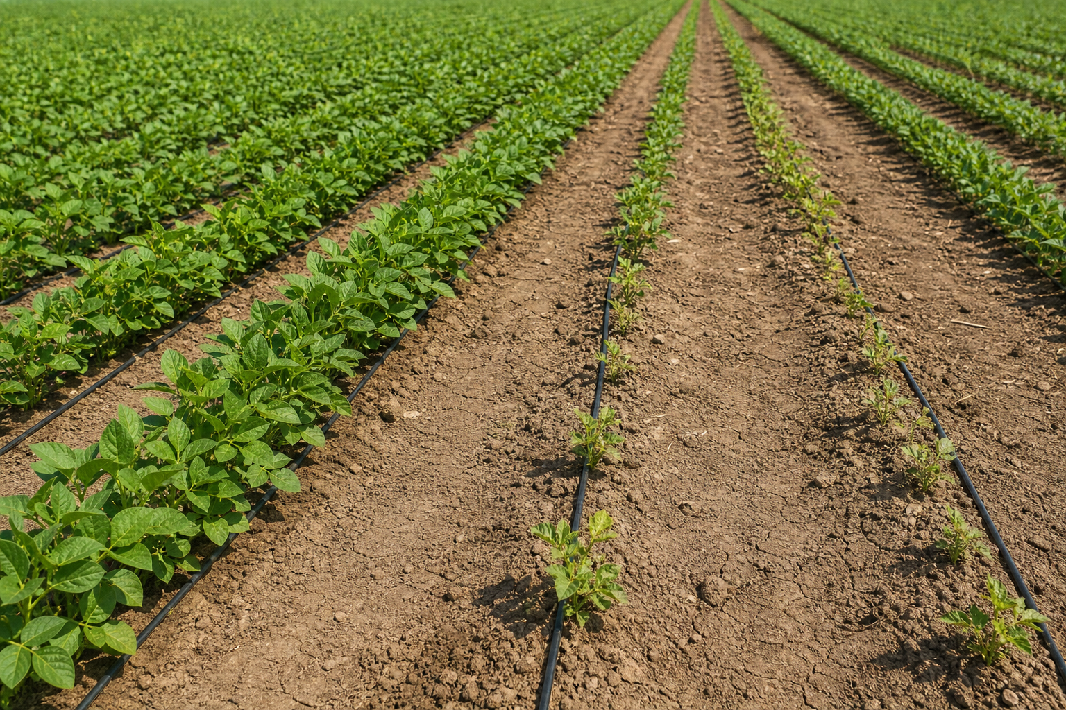 Surcos con senales de riego desigual en cultivo