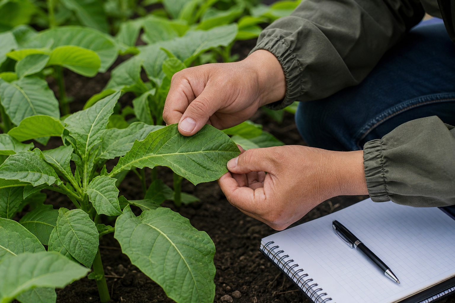 Inspeccion de hojas y registro tecnico del cultivo