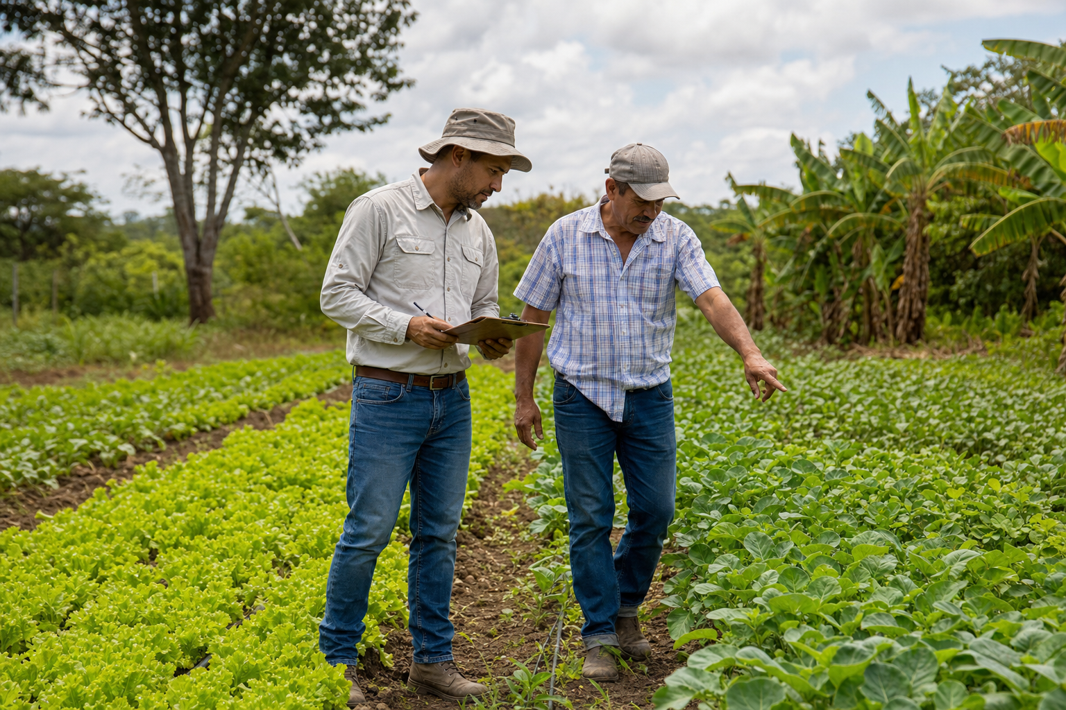 Visita tecnica agronomica entre surcos de cultivo